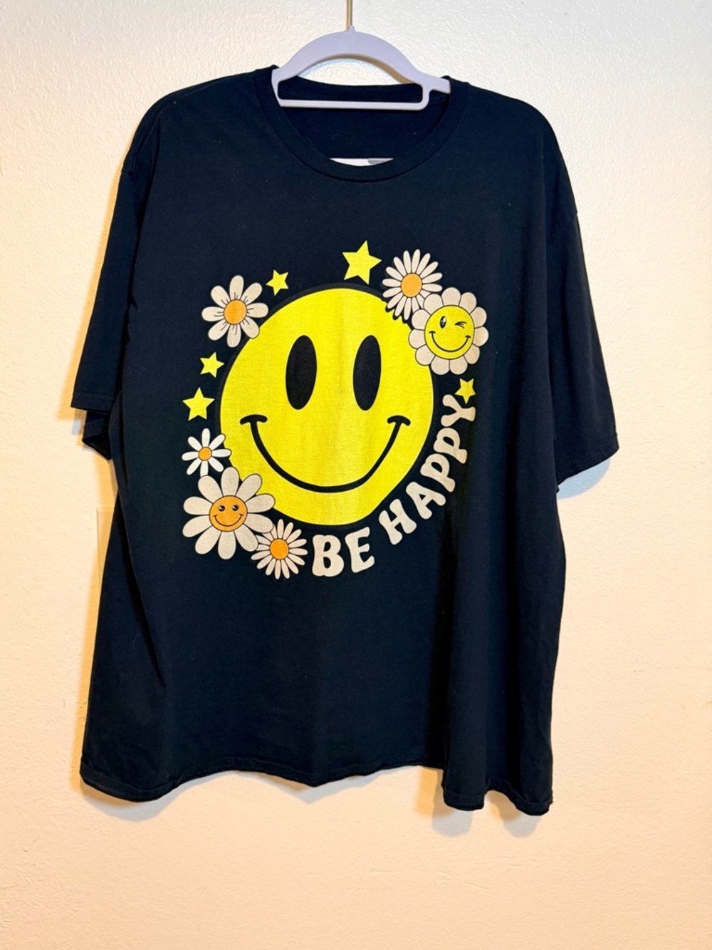 'Be Happy' Smiley Tee - Black & Yellow